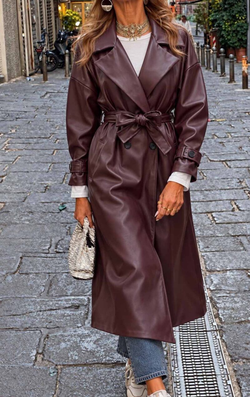 Cappotto ecopelle borgogna